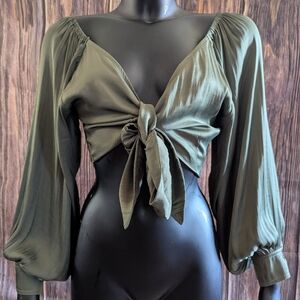 Reset By Jane Olive Green Tie-Front Blouse